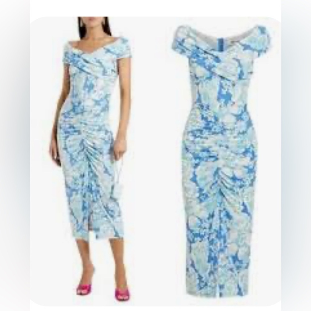 DIANE VON FURSTENBERG Stephen Floral Ruched Jersey Midi Dress womens Sz XS